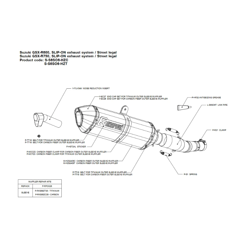 قزوز Akrapovic Street for GSXR 600/750 08-10